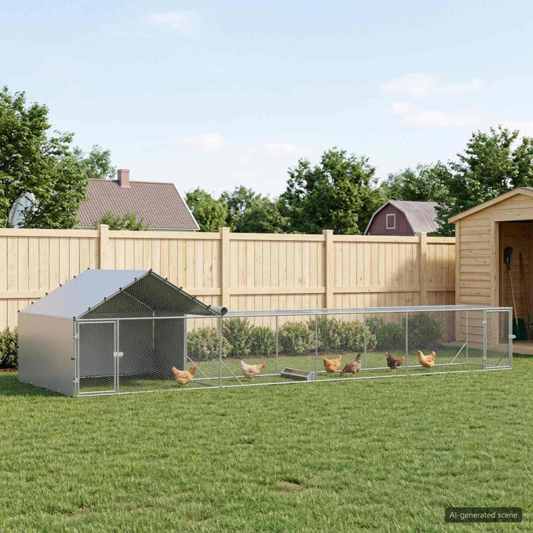 Chicken Coop with Roof and Yard 2 pcs Silver A949-3434659