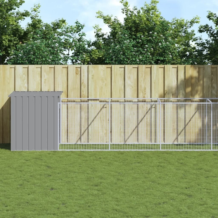 Dog House with Run Light Gray 43.3"x320.1"x43.3" Galvanized Steel A949-3189086