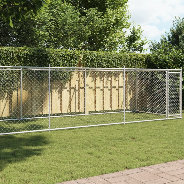 Dog Cage with Door Gray 26.2'x6.6'x4.9'Galvanized Steel A949-3209580