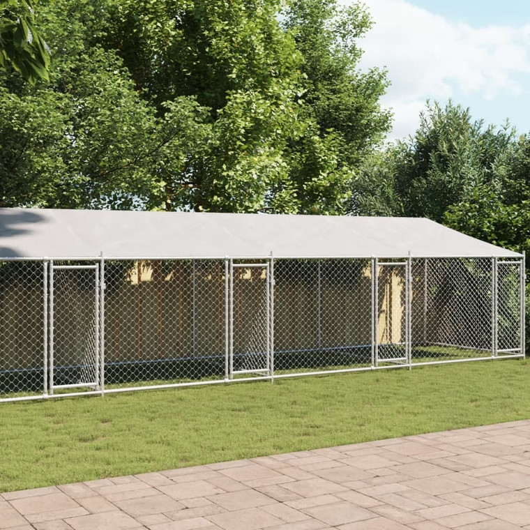 Dog Cage with Roof and Doors Gray 39.4'x6.6'x6.6'Galvanized Steel A949-3209567