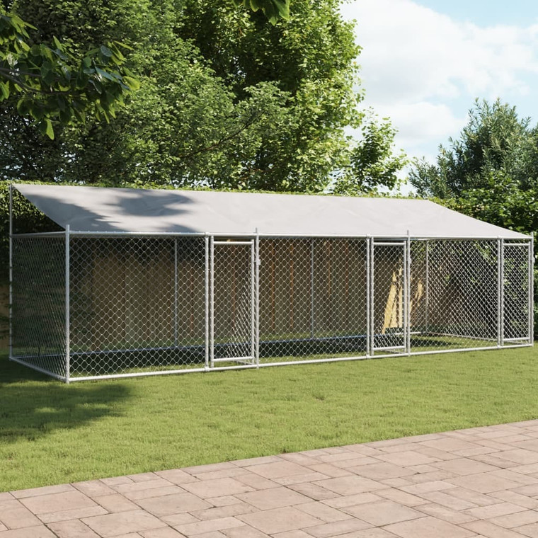 Dog Cage with Roof and Doors Gray 19.7'x6.6'x6.6'Galvanized Steel A949-3209564