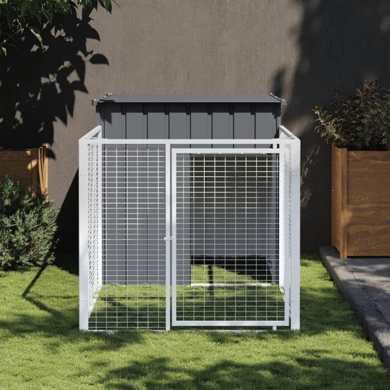 Dog House with Run Anthracite 43.3"x79.1"x43.3" Galvanized Steel A949-172357