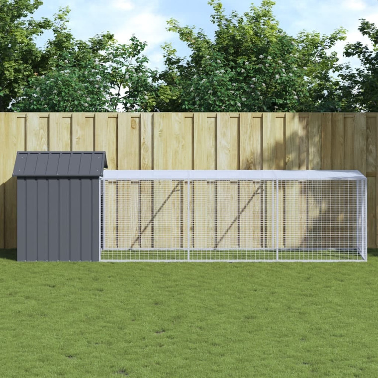 Chicken Cage with Run Anthracite 46.1"x159.4"x48.4" Galvanized Steel A949-3189069