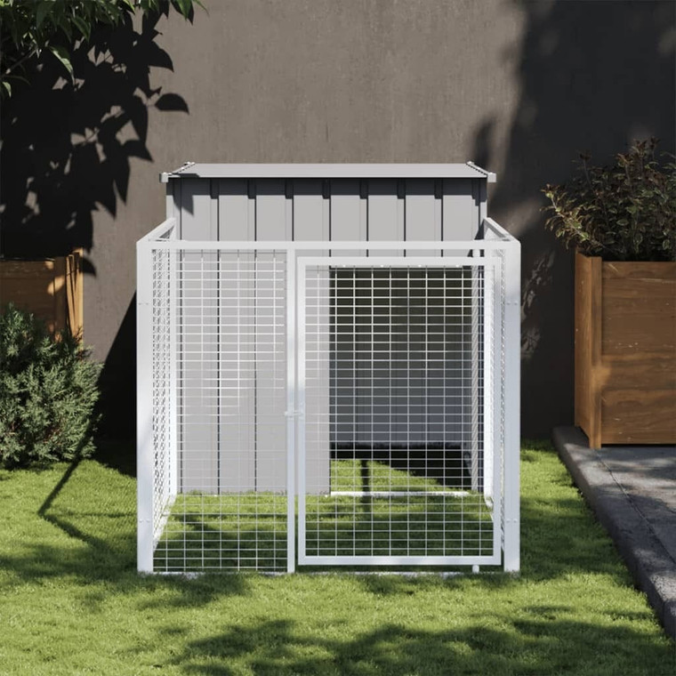 Dog House with Run Light Grey 43.3x79.1x43.3" Galvanised Steel A949-172358