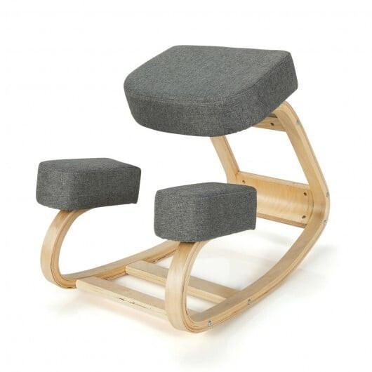 Ergonomic Kneeling Chair Rocking Office Desk Stool Upright Posture-Gray - Color: Gray D681-SP37687GR