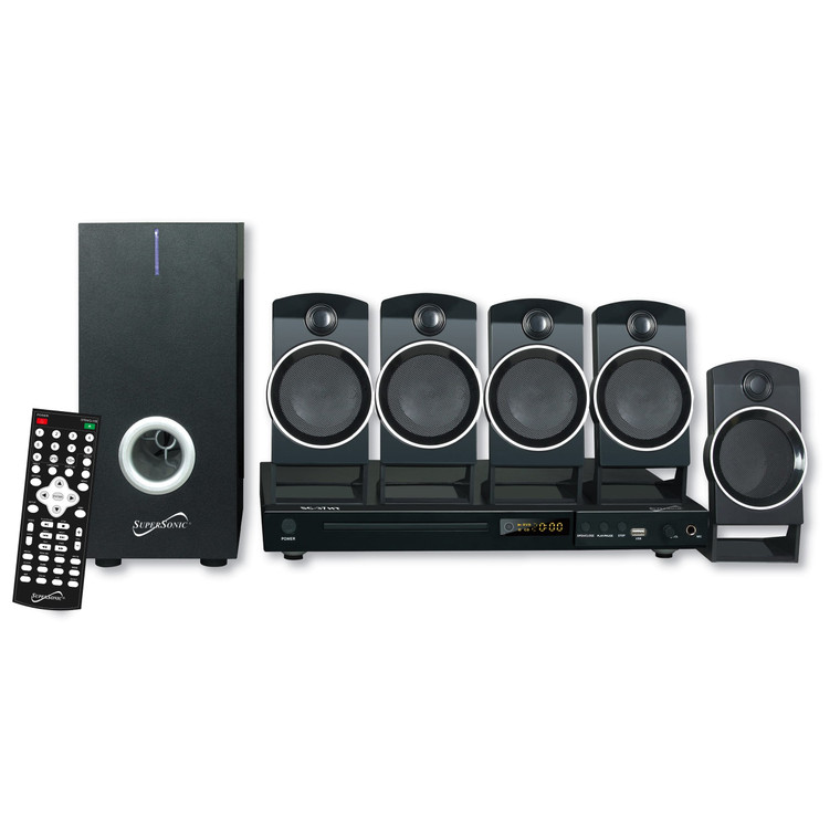 Supersonic 5.1 Channel DVD Home Theater System with USB Input and Karaoke Function D970-SC37HT