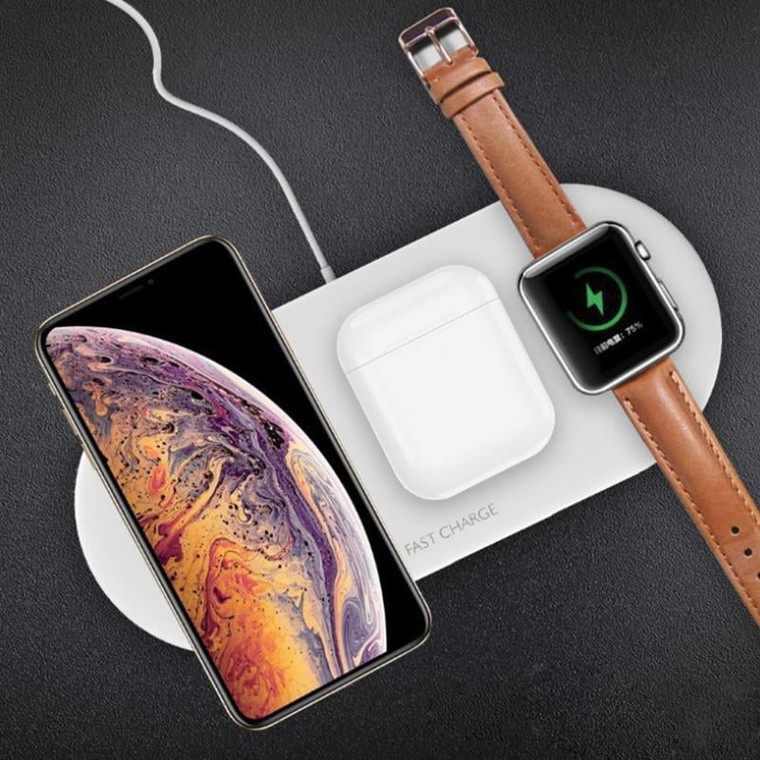 Color: WHITE - 3 in 1 Multi Device Qi Wireless Fast Charger K290-15741288742947
