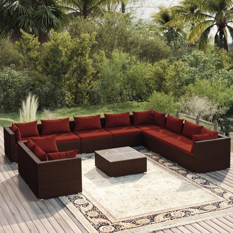 11 Piece Patio Lounge Set with Cushions Brown Poly Rattan A949-3102523
