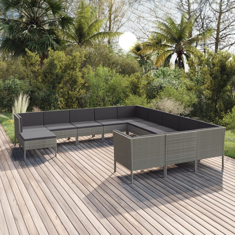 12 Piece Patio Lounge Set with Cushions Poly Rattan Gray A949-3094526