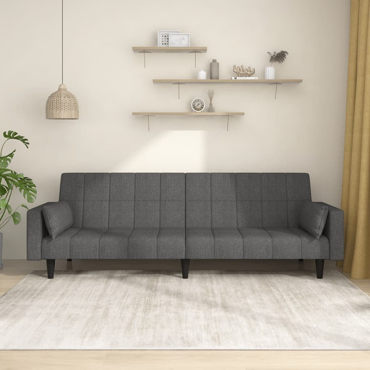 2-Seater Sofa Bed with Two Pillows Dark Gray Fabric A949-375834
