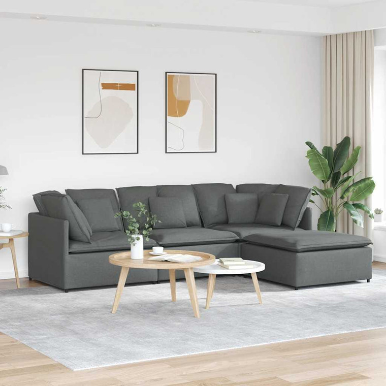 Modular Sofa with Footstool&Cushions Fabric Dark Gray A949-3321298