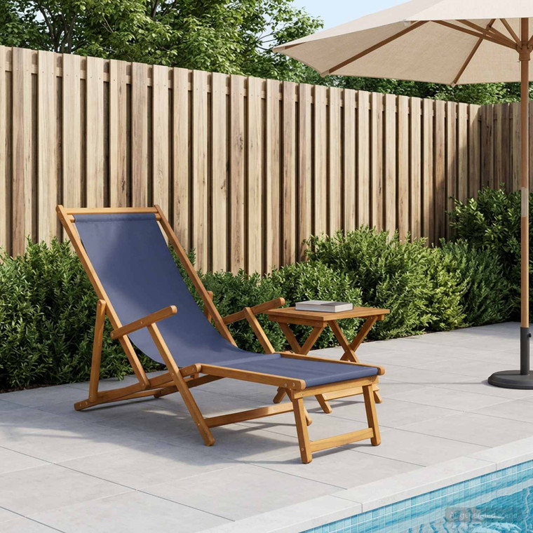 Folding Sun Lounger 3 Position Solid Eucalyptus Wood Blue A949-42024915