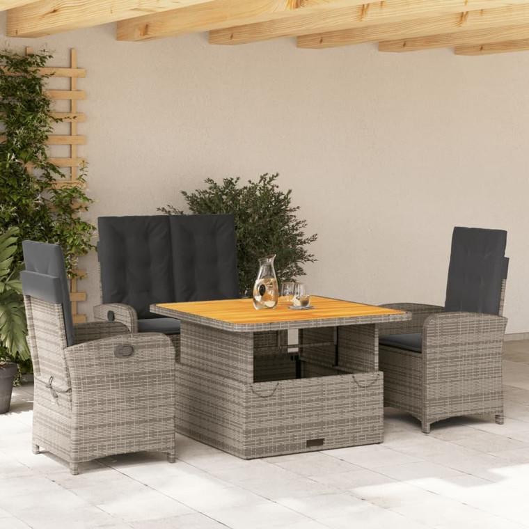 4 Piece Patio Dining Set with Cushions Gray Poly Rattan A949-3277344