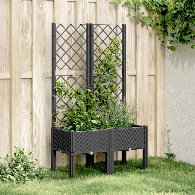 Garden Planter with Trellis Black 31.5"x15.7"x55.9" PP A949-367923