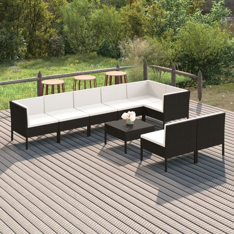 9 Piece Patio Lounge Set with Cushions Poly Rattan Black A949-3094396