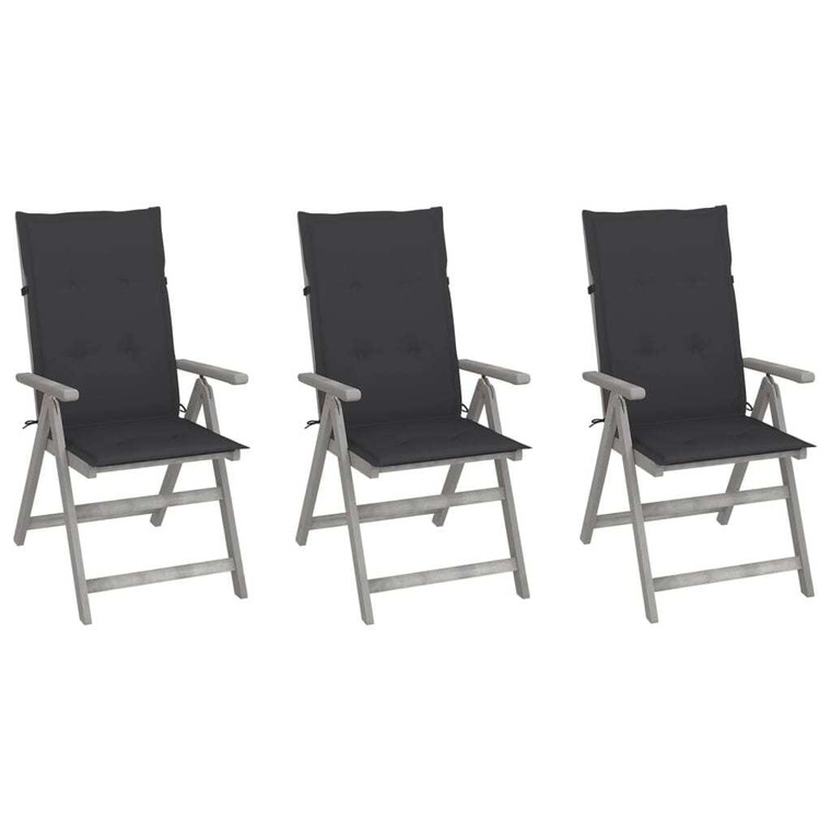 Patio Reclining Chairs 3 pcs with Cushions Solid Acacia Wood A949-3064728