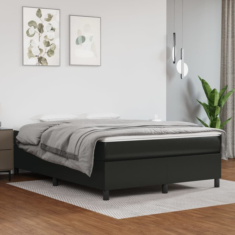 Box Spring Bed Frame Black Queen Faux Leather (US/AU Only) A949-3121077