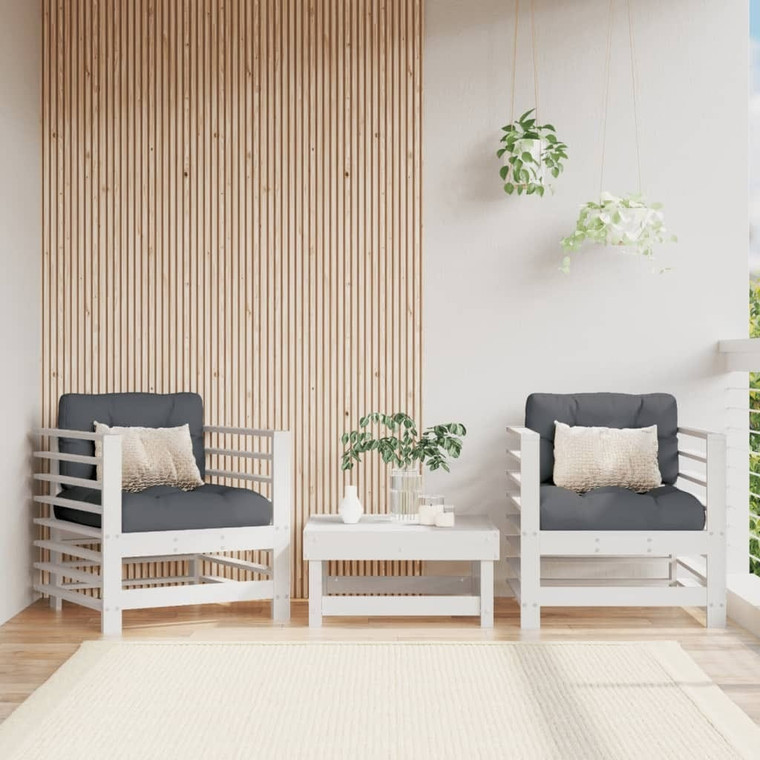Patio Chairs with Cushions 2 pcs White Solid Wood Pine A949-825675
