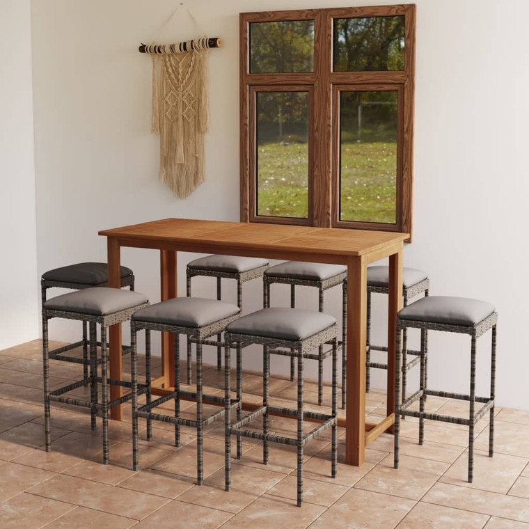 9 Piece Patio Bar Set with Cushions Gray A949-3068015