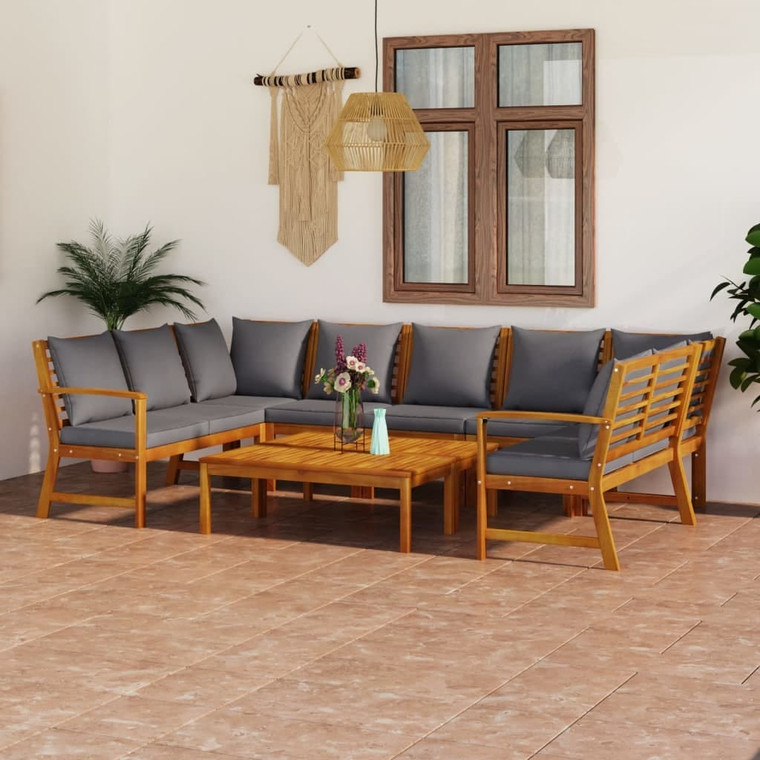 9 Piece Patio Lounge Set with Cushion Solid Acacia Wood A949-3057782