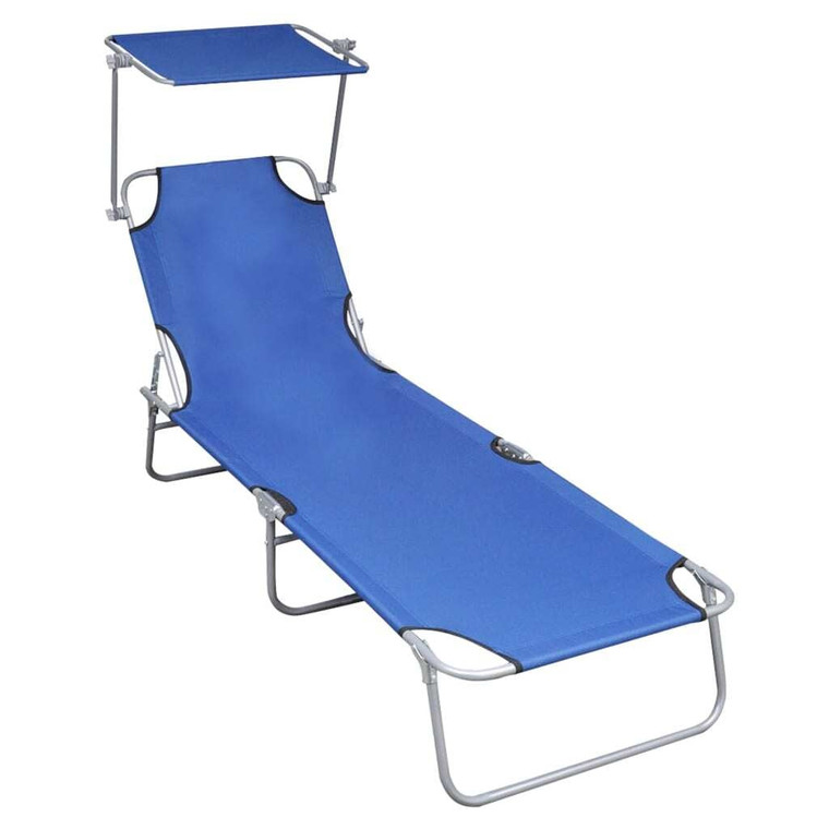 Folding Sun Lounger with Canopy Blue Aluminum A949-47769