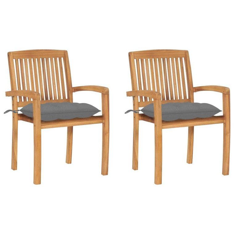 Patio Chairs 2 pcs with Gray Cushions Solid Teak Wood A949-3063268