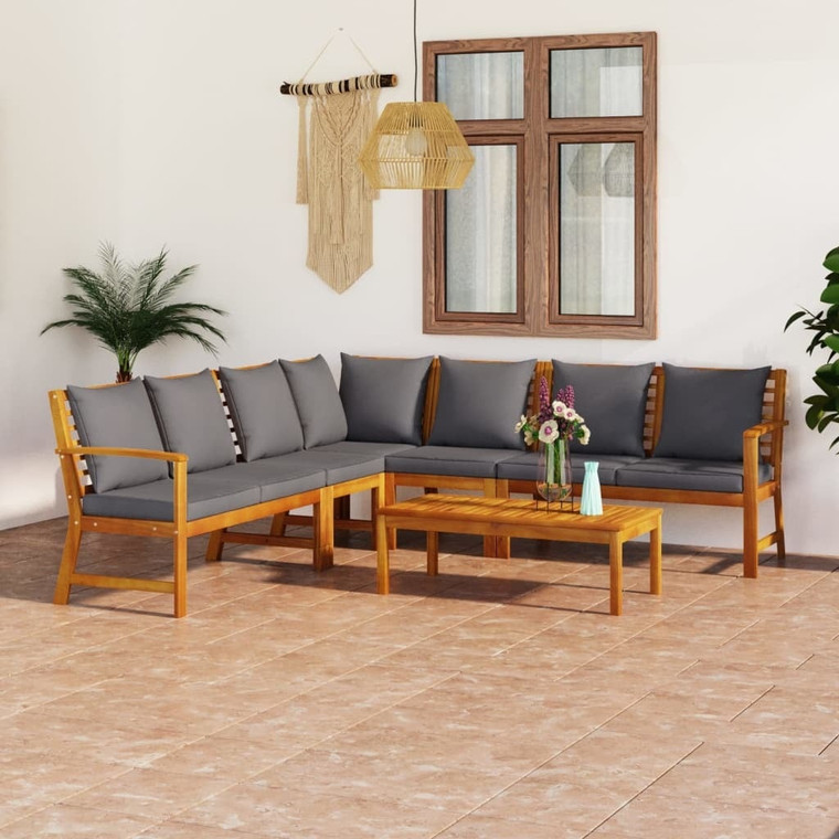 6 Piece Patio Lounge Set with Cushion Solid Acacia Wood A949-3057781