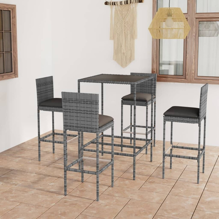 5 Piece Patio Bar Set with Cushions Poly Rattan Gray A949-3064831