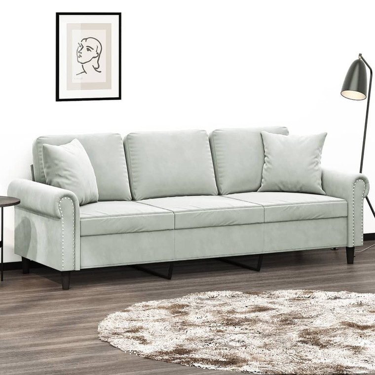 3-Seater Sofa with Throw Pillows Light Gray 70.9" Velvet A949-3200955