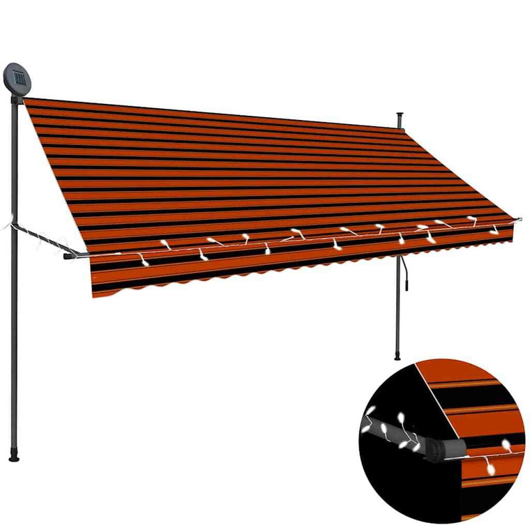 Manual Retractable Awning with LED 118.1" Orange and Brown A949-145880