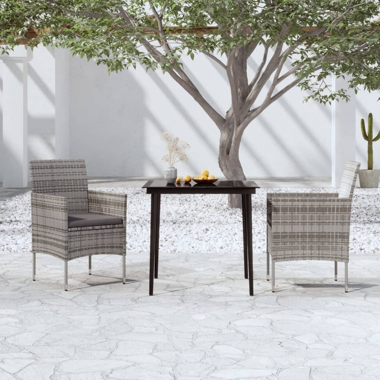 3 Piece Patio Dining Set with Cushions Gray and Black A949-3099311