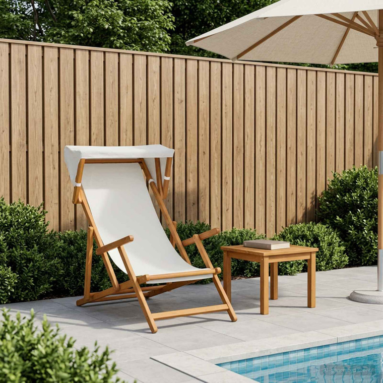 Deck Chair 3 Position Solid Eucalyptus Wood Cream A949-42024885