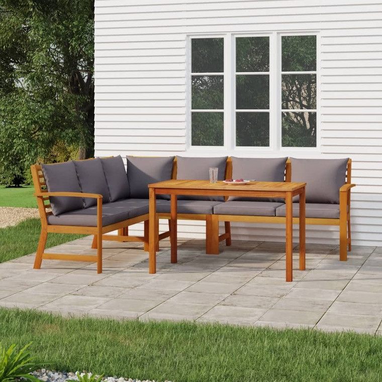 5 Piece Patio Dining Set with Cushions Solid Wood Acacia A949-3154967