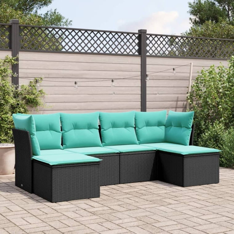 6 Piece Patio Sofa Set with Cushions Black Poly Rattan A949-3218007