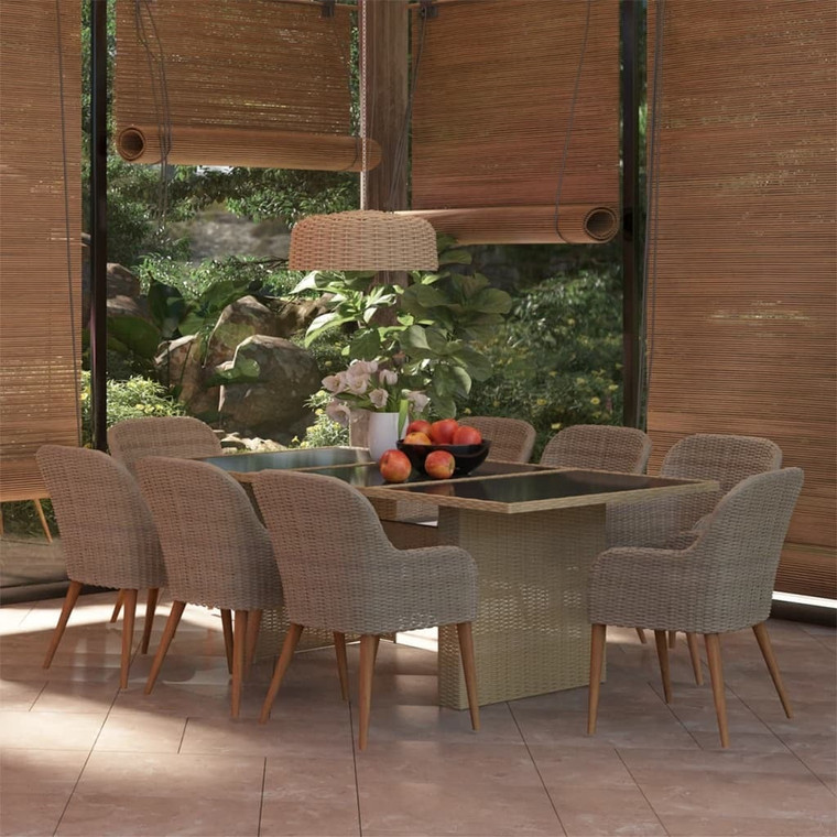 9 Piece Patio Dining Set Poly Rattan Brown A949-3059486