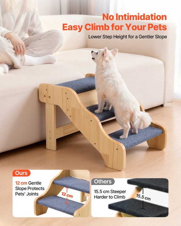 Wood Pet Stairs, 3-Step Dog Stairs for High Beds, Sofa & Cars, 150lbs Load Capacity, Non-Slip Surfa E415-LTSFZDGLTGDSYZY74001V0