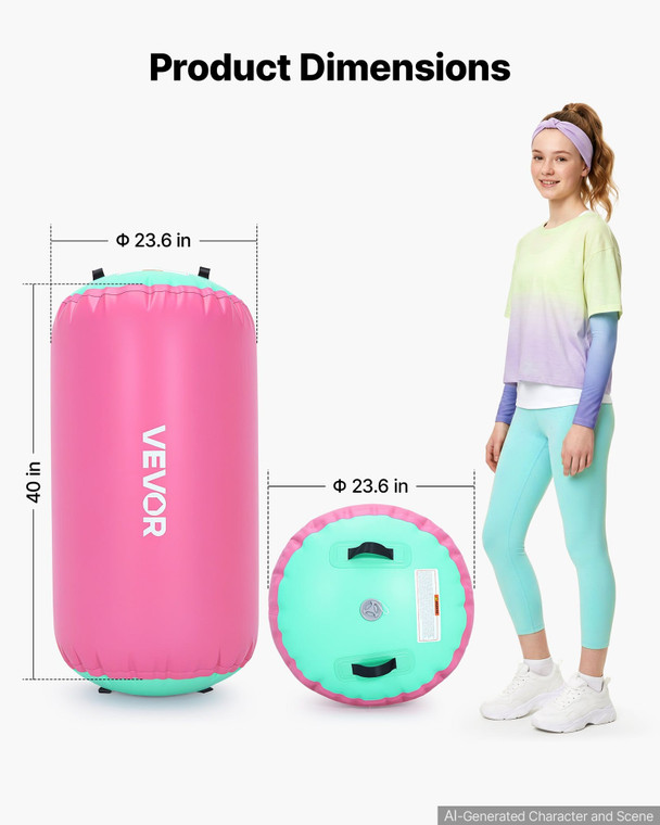 Gymnastics Barrel Air Roller 23.6x40 in Inflatable Tumbling Air Mat, Octagon Tumbler Trainer with E E415-YXGT40INCH23PVSQX001V1