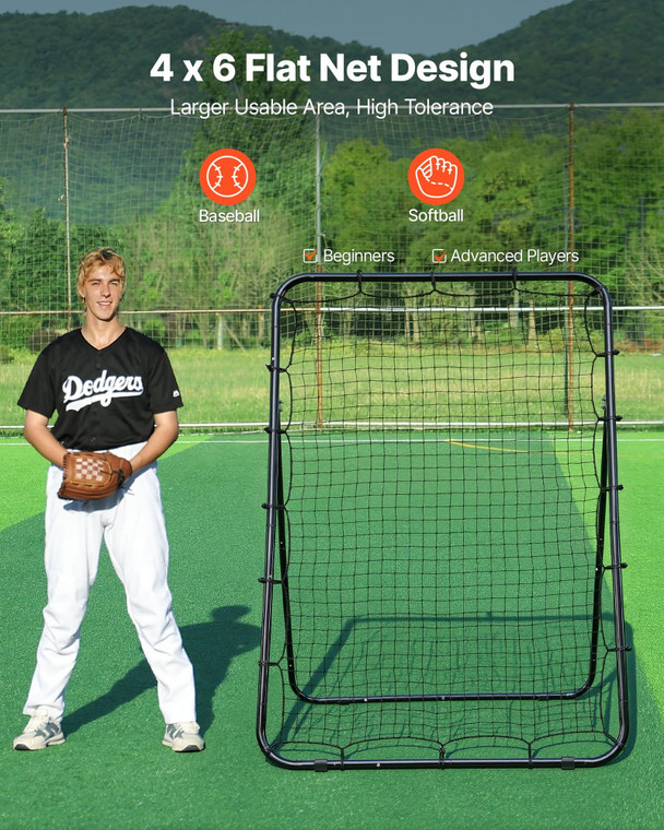 Baseball Softball Rebounder Net 4 x 6 ft Pitch Back Trainer Target, 5 Adjustable Angles with Strike E415-BQHDWJDKD46FJ8UGP001V0