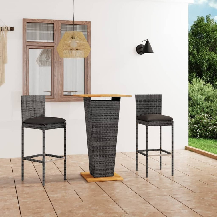 3 Piece Patio Bar Set with Cushions Poly Rattan Gray A949-3064857