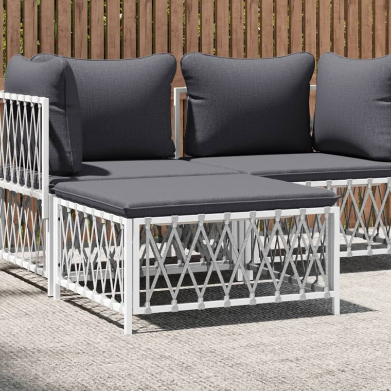 Patio Footstool with Cushion White Woven Fabric A949-364140