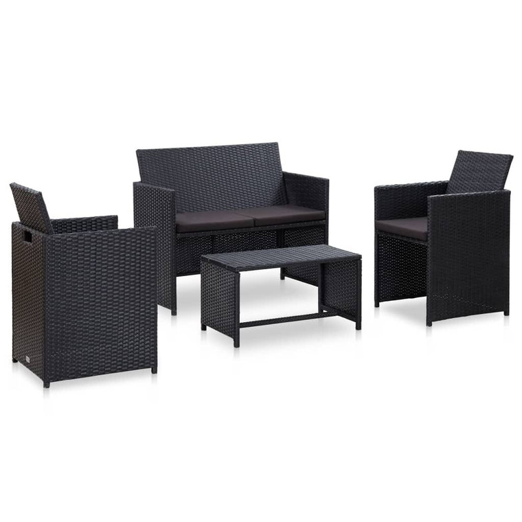 4 Piece Patio Lounge Set with Cushions Poly Rattan Black A949-46390