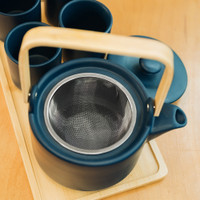 Modern Matte Tea Set with Bamboo Tray - Navy