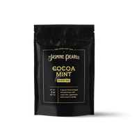 2 oz. packaging for Cocoa Mint loose leaf black tea from The Jasmine Pearl Tea Co.