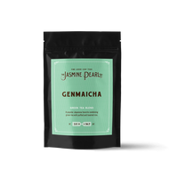 2 oz. packaging for Genmaicha loose leaf green tea from The Jasmine Pearl Tea Co.
