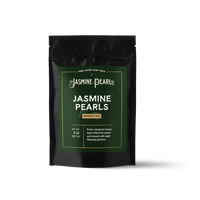 2 oz. packaging for Jasmine Pearls loose leaf green tea from The Jasmine Pearl Tea Co.