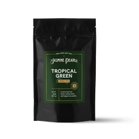 2 oz. packaging for Tropical Green loose leaf green tea from The Jasmine Pearl Tea Co.