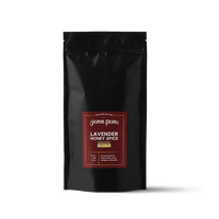 1 lb. packaging for Lavender Honey Spice loose leaf herbal tea from The Jasmine Pearl Tea Co. 1 lb. packaging for Lavender Honey Spice loose leaf herbal tea from The Jasmine Pearl Tea Co.