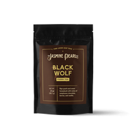 2 oz. packaging for Black Wolf loose leaf puerh tea from The Jasmine Pearl Tea Co.
