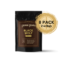 2 oz. packaging for Black Wolf loose leaf puerh tea from The Jasmine Pearl Tea Co.