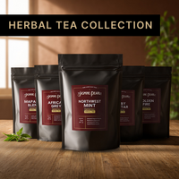 The Herbal Tea Collection from The Jasmine Pearl Tea Co. includes five caffeine-free loose leaf teas: African Grey, Golden Fire, Mapache Blend, Northwest Mint, and Ruby Nectar.